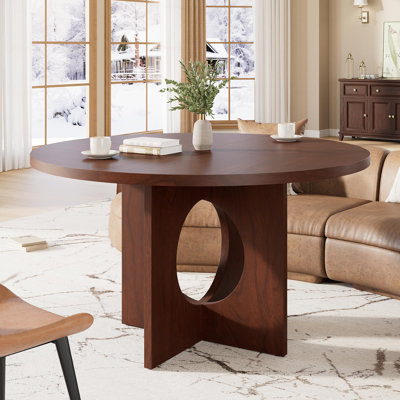 47" Round Dining Table for 4-6, Modern Kitchen Table with Sturdy Pedestal Base