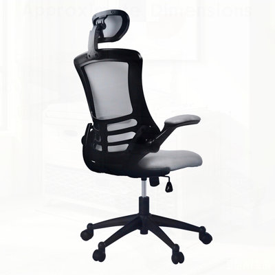 Modern High-Back Mesh Executive Office Chair with Headrest and Flip-Up Arms, Perfect for Comfort and Ergonomics in Any Workspace.