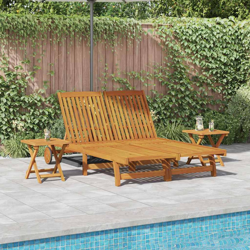 63cm Long Acacia Double Chaise, Brown