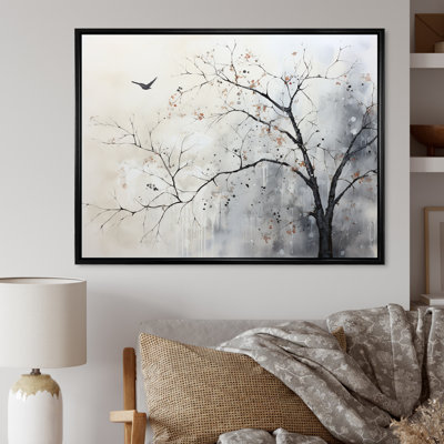Minimalisme, oiseaux monochromes sur branche I - art mural arbres