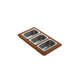 Wood Board With 3 Rectangular Stainless Steel Bowls F/1616, 1618, 1633 (Inner Ledge)