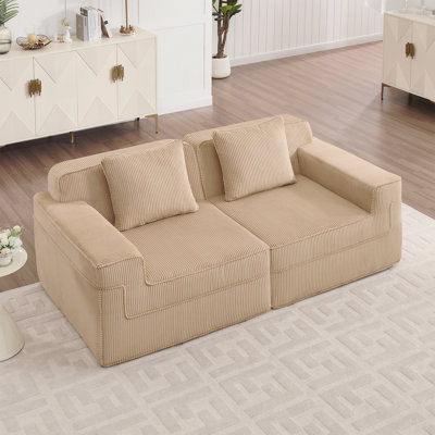 Modular 2 Seat Loveseat Boneless Sofa, Cloud Sectional Couch with Deep Seat, Modern Modular 2-Seat Sofa Couch with Throw Pillows Corduroy Fabric by Mercer41