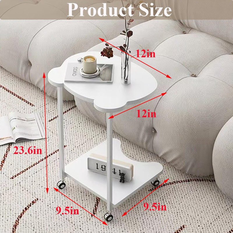 Side Table With Wheels,C Shaped White End Table,Small Side Table For Couch Sofa Table,Round Coffee Table,Mobile Standing Desk,Tall Tv Tray Table For Living Room,Bedroom,Metal Frame