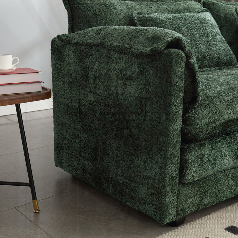 Modern Large L-Shape Sectional SOFA Chenille fabric, 2, Emerald, 31.1" H x 76.7" W x 29.5" D