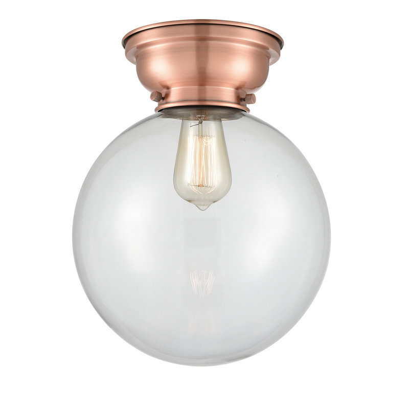 Chippewa Glass Flush Mount, Antique Copper, Clear, 6 Watt Vinage LED Bulb