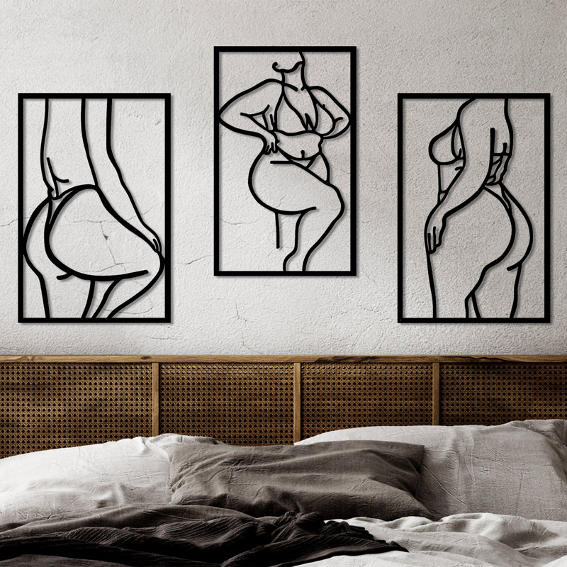 Elegant Black Decorative Metal Wall Art (3 Pieces) | 100% Metal, Thickness: 0.06 in | Sizes: 18.5 x 27.6 in (2 Pieces), 16.9 x 27.6 in (1 Piece) | Perfect for Home Decor, Modern Aesthetic, Easy Wall Mount
