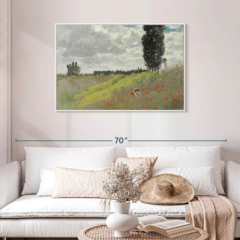 Une promenade dans les prés à Argenteuil, 13 po x 9 po, Cadre flottant blanc