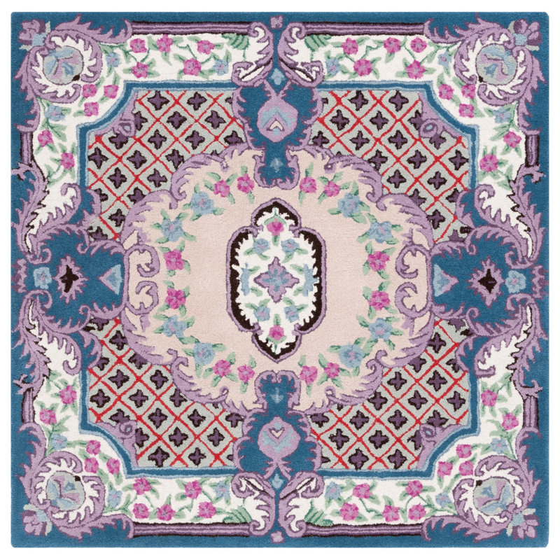 Luxembourg Floral Handmade Tufted Wool Pink/Ivory Area Rug, Square 5'