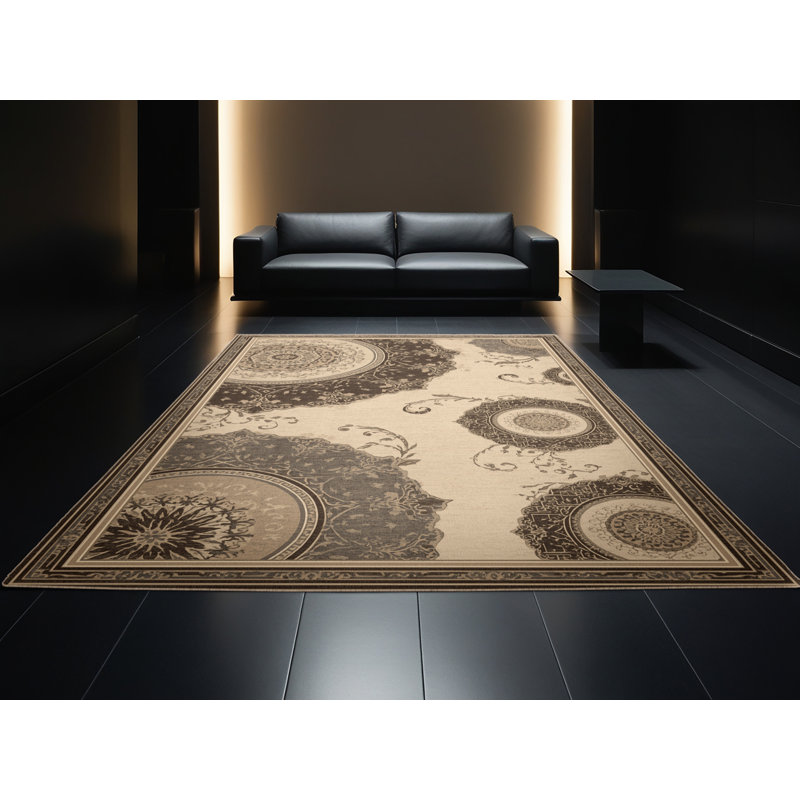 Machine Washable Pavni Fibonacci Sequence Classic Oriental Rug in Brown – Beige Binding, 2x5