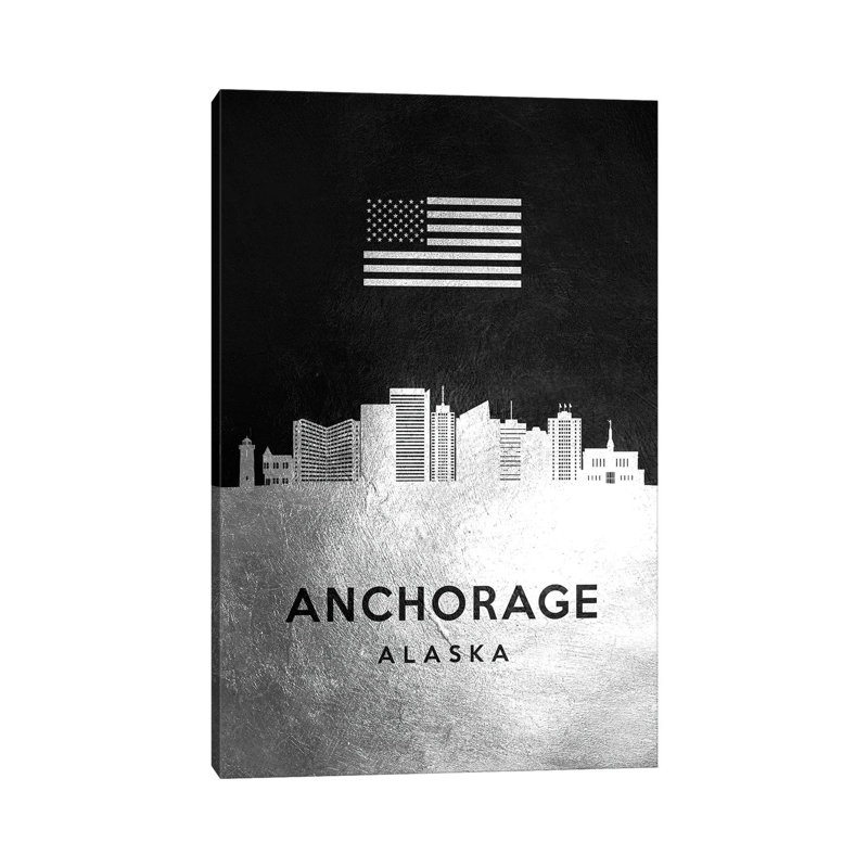Anchorage Alaska Silver Skyline 1 Piece Wrapped Canvas Wall Art, 20.32 cm H x 30.48 cm W