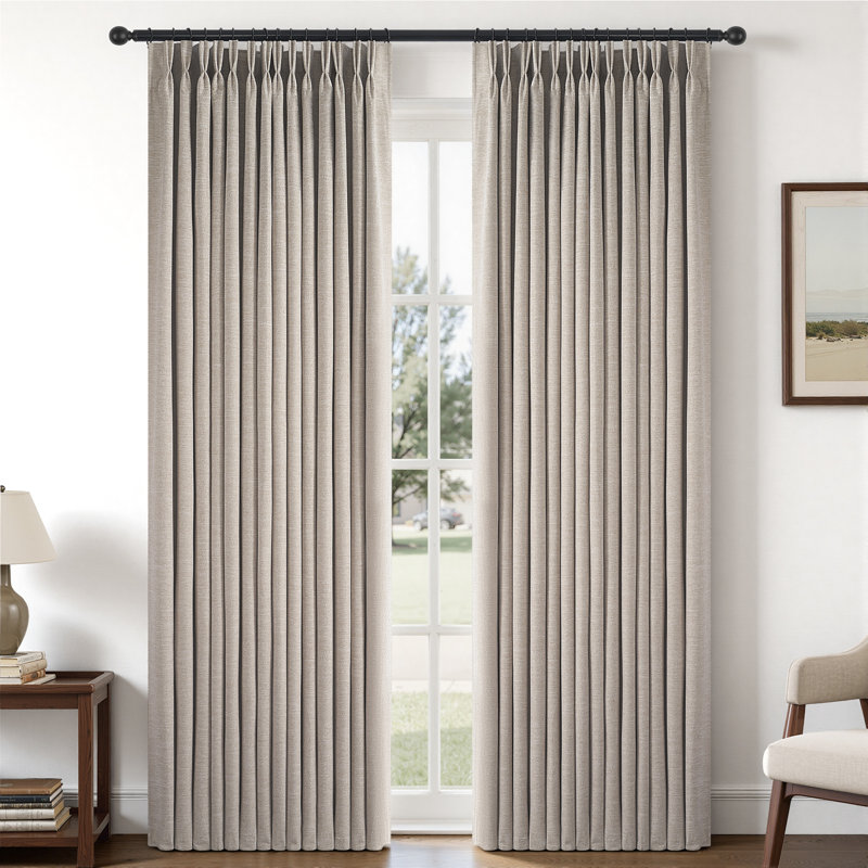 Pinch Pleated Curtains,Full Blackout Drapes Back Tab Pinch Pleat Curtain with Hooks+Rings, 40" W x 90" L, NaturalLinen