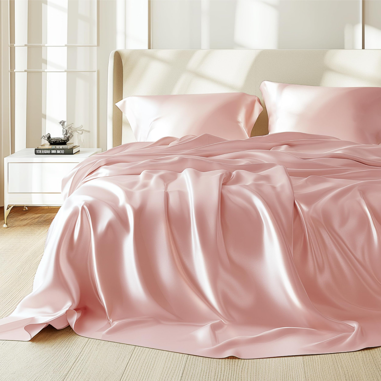 Double Stitch Tencel Cotton Solid Sheet Set, Coral, California King Sheet Set