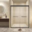 Porte de douche coulissante double 56-60 "x 72" en verre trempé avec film antidéflagrant, cadre en aluminium, poignée en acier inoxydable, noir mat-122279818
