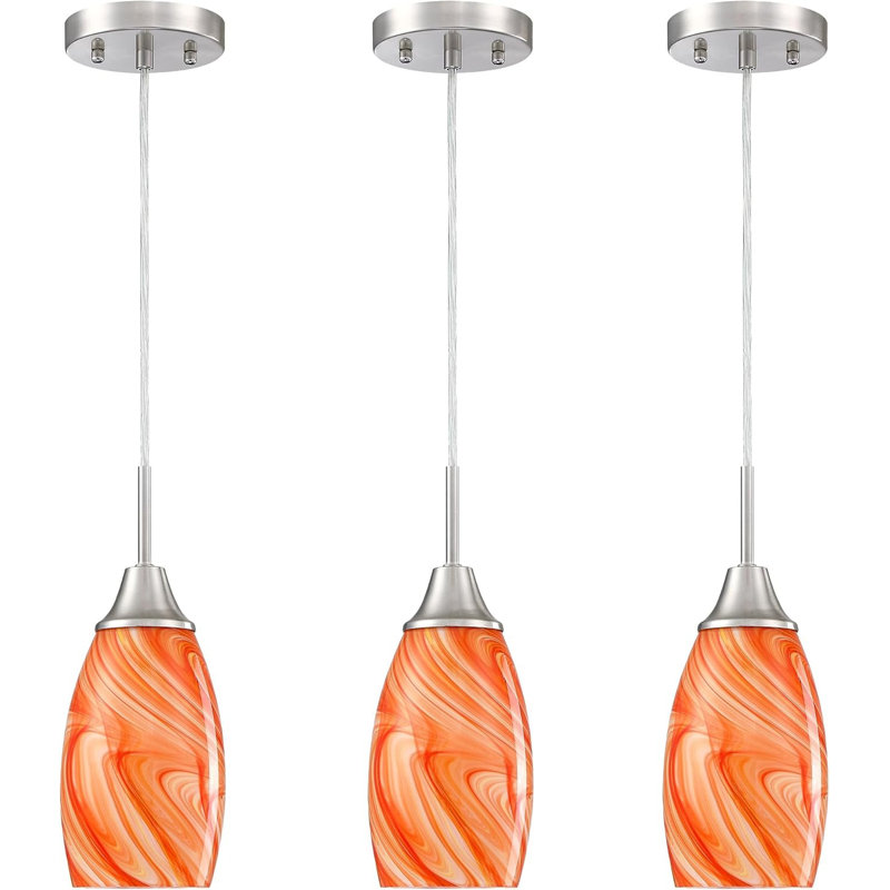 3-pack Orange Mini Glass Pendant Light