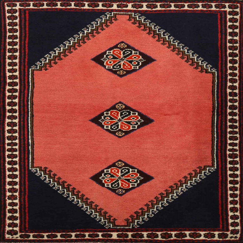 Tapis traditionnel rouge / noir Meri, Carré 6 pi