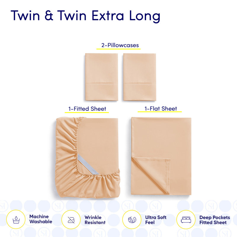 Ensemble de draps luxueux en microfibre douce avec taies d'oreiller en prime, Pêche