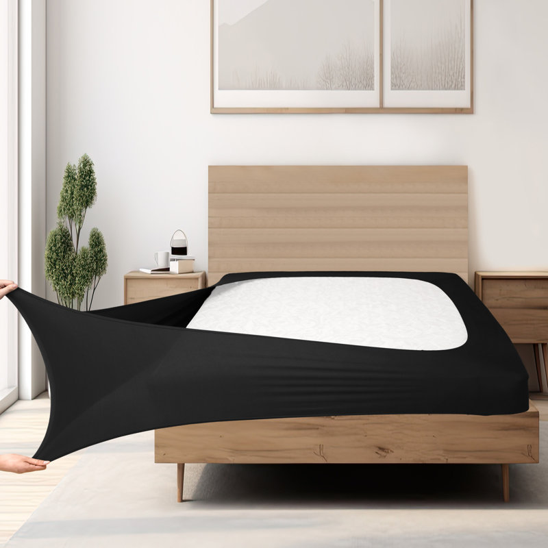 Housse de sommier extensible en tricot jersey extensible, Noir, Grand
