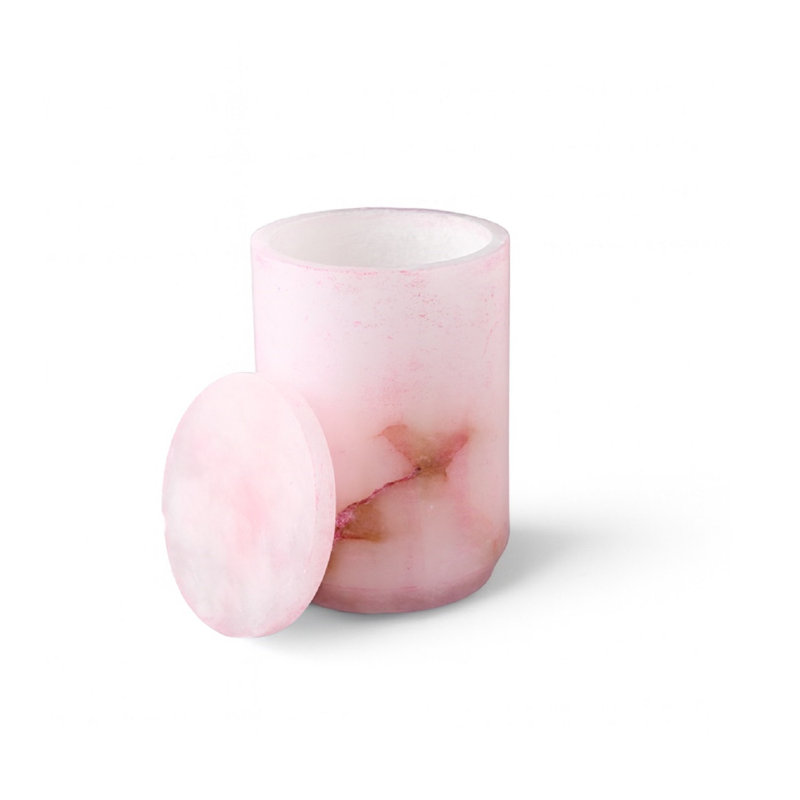 Pot rose albâtre avec couvercle, H 6 po x l 4 po x P 4 po
