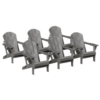 Set Of 6 Folding Adirondack Chairs, Firepit Chairs, Cup Holder, All-Weather HDPE