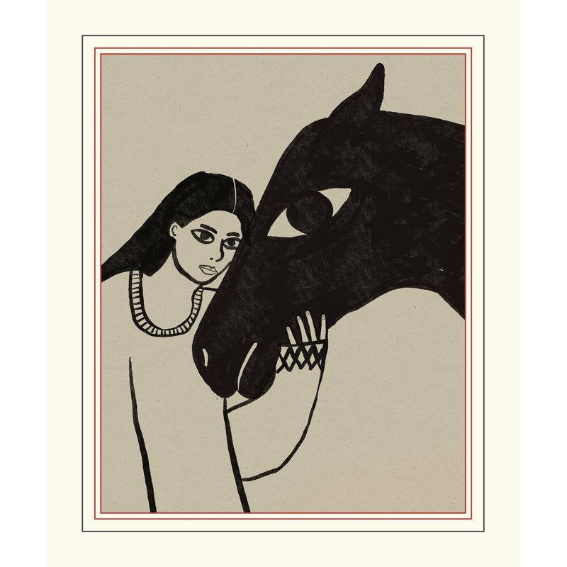 Dame et cheval, H 25,75 po x l 21,75 po