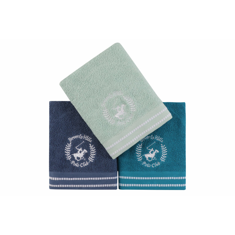 Cotton Midweight Hand Towel, Dark Petrol Blue/Petrol Blue/Khaki