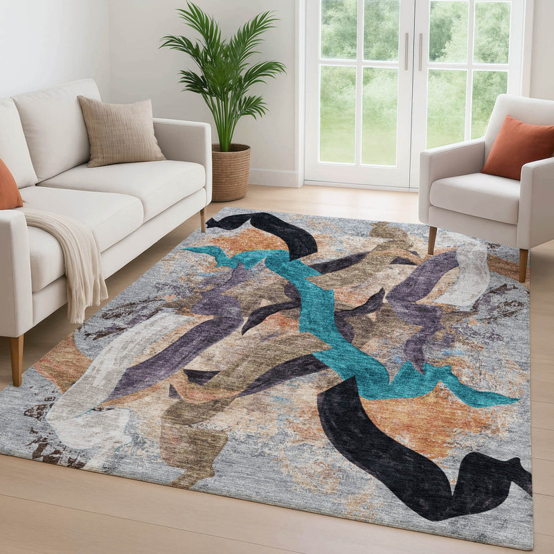 Premium Machine Washable Mayfield AMF2191 abstract Rug, Gray, 9' x 12'
