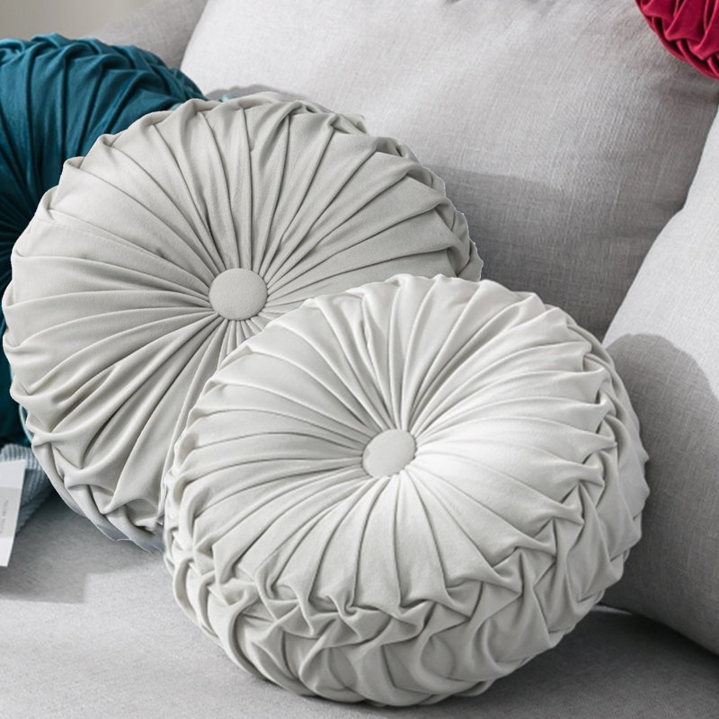  Buttons Velvet Throw Pillow, Cream White