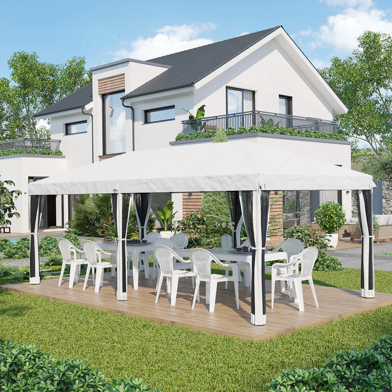 Tente avec auvent Pop Up Outsunny, Blanc