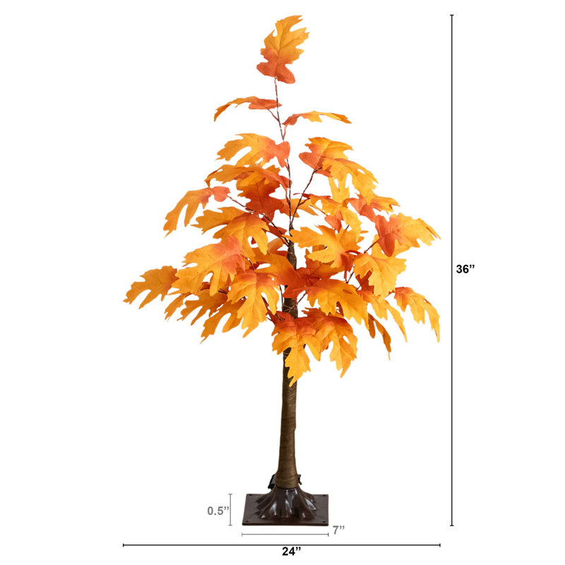 Pre-Lit Autumn Maple Artificial Fall Tree With 180 Warm White LED Lights, 36" H x 24" W x 24" D
