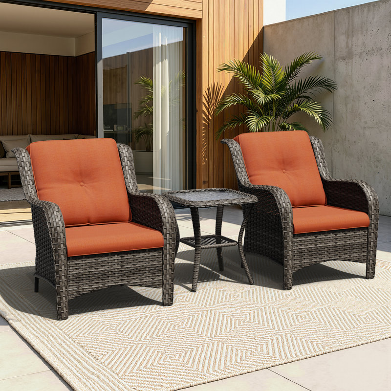 Anahit 3-Piece Outdoor Conversation Seating Group with Cushions, Orange