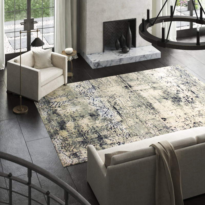 Manu Abstract Area Rug in Gray, Rectangle 8'9" x 12'