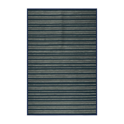 Machine Washable Horizontal Stripes Blue Area Rug