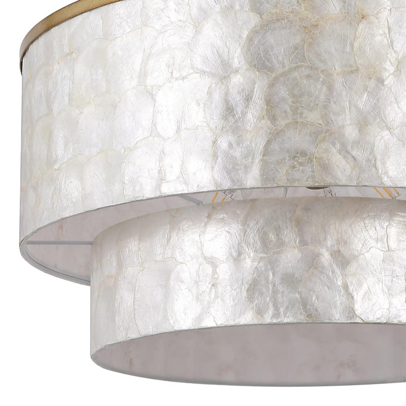 22" 4-Light Tiered Capiz Shell Drum Chandelier, 12" H x 22" W x 22" D, 1 Tiers