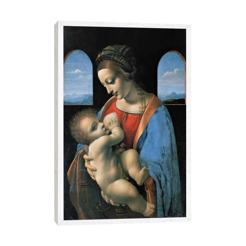 Madonna Litta, 1490 by Leonardo Da Vinci - Print on Canvas, White Framed, 66.04 cm H x 45.72 cm W