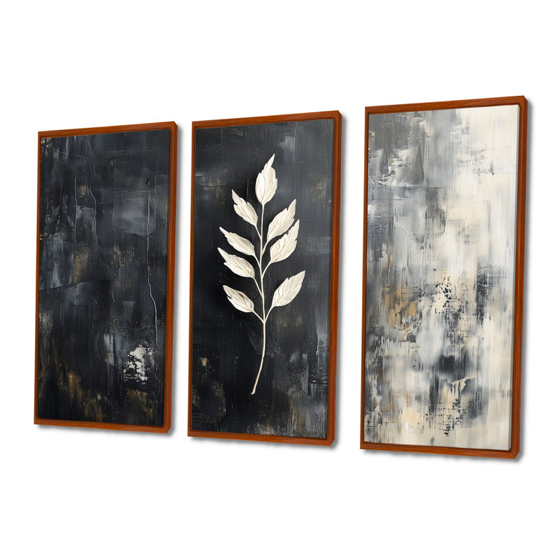 «Black and White Herbs Elegance I», ensemble de reproductions d'art mural, Encadrement brun, H 28 po x l 36 po