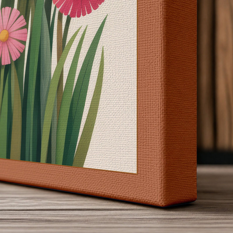 Gerbera Blooms Botanical - Wrapped Canvas, 30x20 - 76.2 x 50.8 cm, Terracotta Border