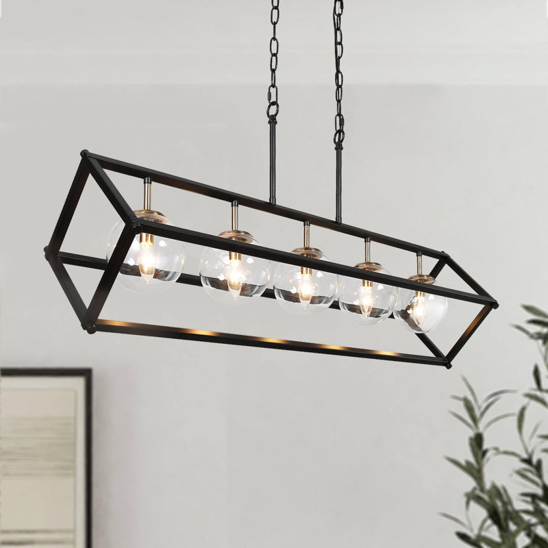 Luminaire suspendu sphérique en verre noir à 5 lumières pour îlot de cuisine Mansurah