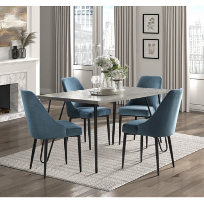 Modern Sleek Design 5Pc Dining Set Table And 4X Side Chairs Orange Velvet Casual Metal Frame Stylish Dining Furniture -  Corrigan StudioÂ®, B78CE5C3C1274256AFA3C72493FD93F2