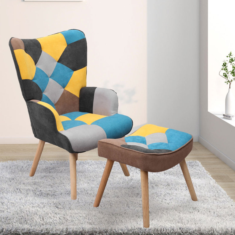 Méridienne de 26,77 po de large avec repose-pieds, 100% lin multicolore brun