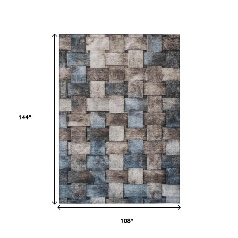 Tapis intérieur lavable rayé taupe et bleu denim 9 pi x 12 pi