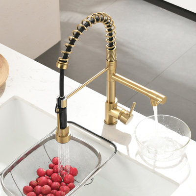 Robinet d'évier de cuisine captivant en or avec douchette rétractable - Option double, robinet en céramique, utilité pivotante à 360 degrés moderne, levier simple, durabilité en laiton