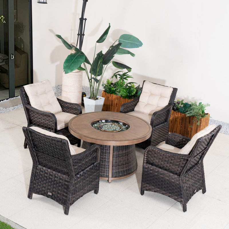 Areefa 4-Person Wicker Patio Dining Set With Round Table, Cushions Included