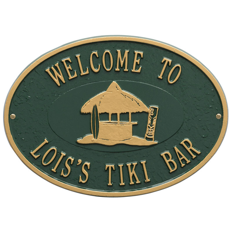 Plaque murale personnalisée Tiki Hut, Vert/doré, Oui