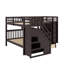 Lit superposé simple au-dessus d'un lit double en L avec 3 tiroirs, bureau mobile et garde-robe-517686196