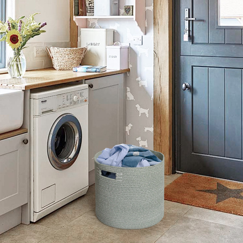 Round Cotton Rope Storage Basket, Green