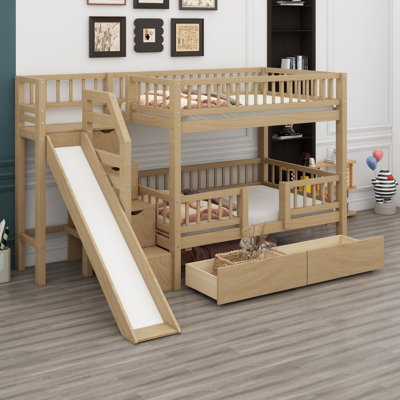 Lit superposé multifonctionnel avec escalier de rangement, glissade et tiroirs pratiques