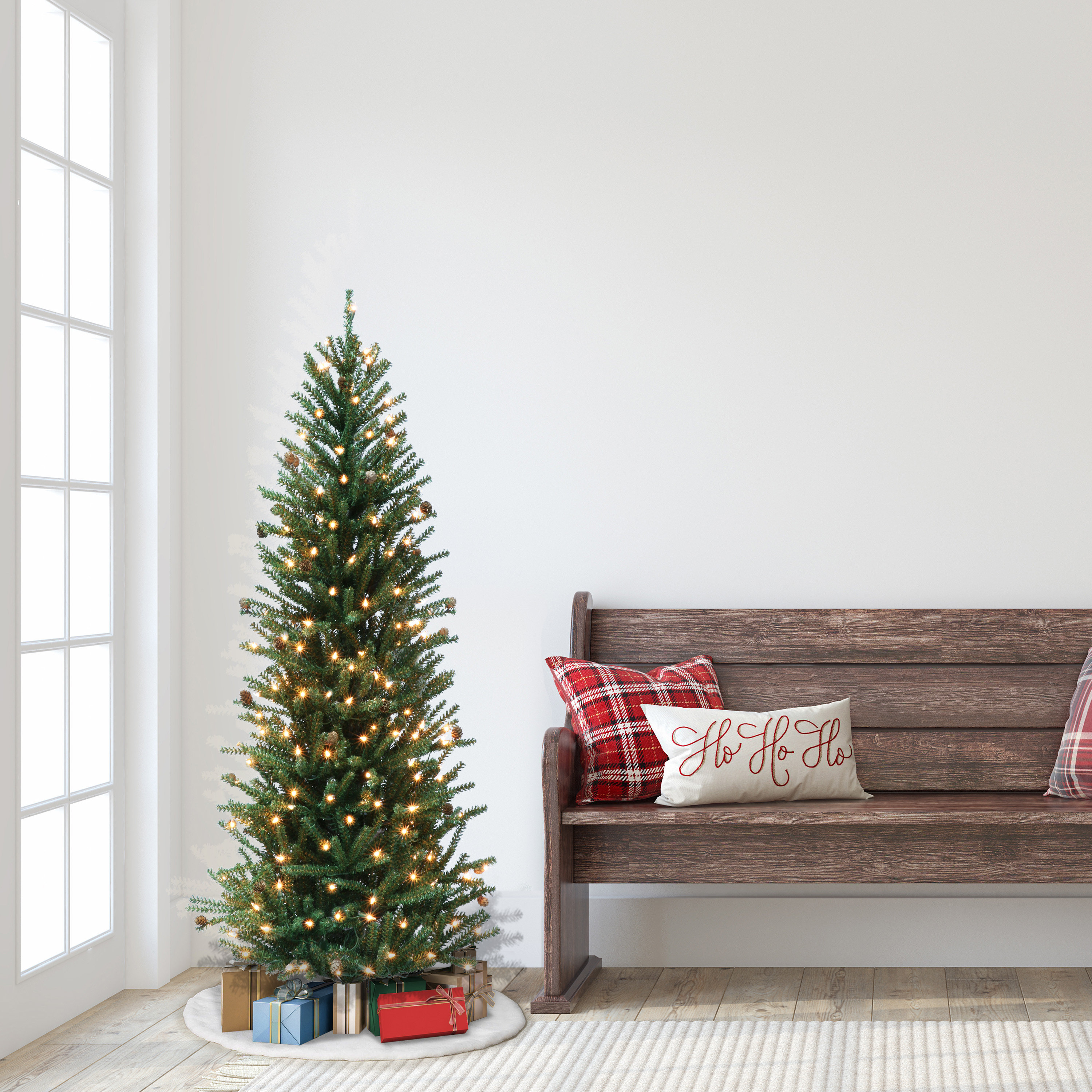 The Holiday Aisle® Green Pine Christmas Tree with Lights | Wayfair