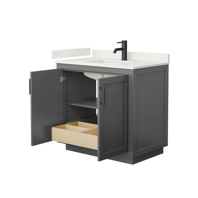 Miranda 36" Freestanding Single Bathroom Vanity with Quartz Top, White Quartz, Dark Gray, Matte Black