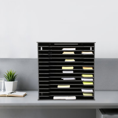 15-Slot File Organizer 12X12" Vertical Document Sorter, Heavy-Duty PVC Magazine Rack For Home Office, Library & Craft Room, 33 Lbs Capacity, Black