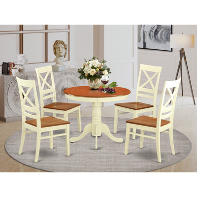 Ensemble de 5 pièces pour 5 pièces comprenant une table de cuisine ronde avec piédestal et 4 chaises de salle à manger, 36 po x 36 po, babeurre et cerise